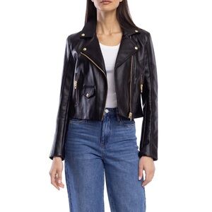 Blank NYC Black Leather Jacket with Gold Accents